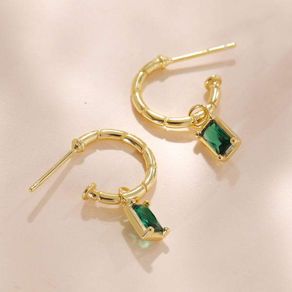 YHE0434 925 Sterling Silver Baguette Greem CZ Dangle Earrings