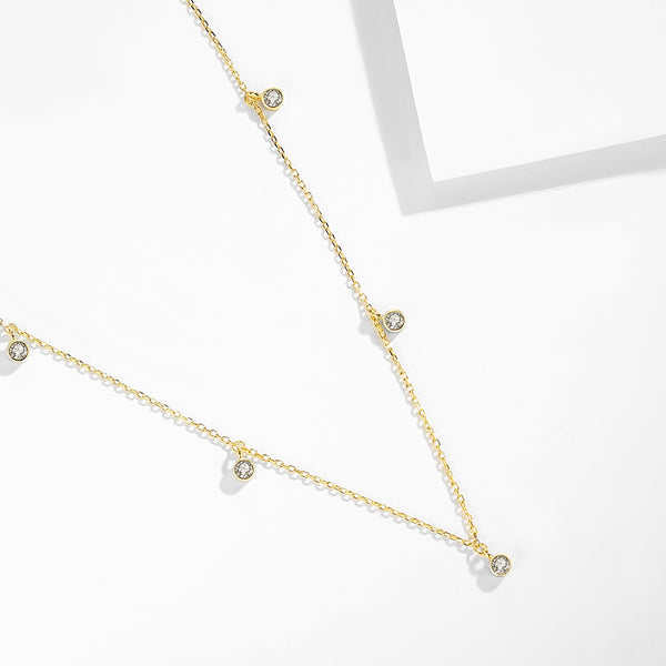 FX0286 925 Sterling Silver Diamonds Beaded Necklace