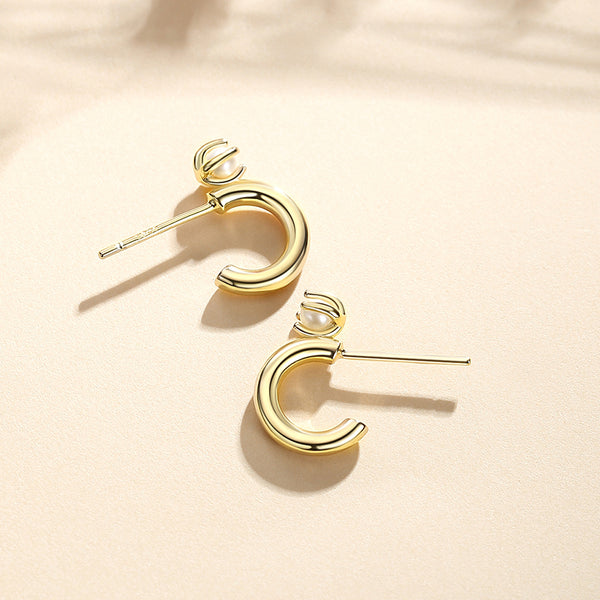 FE0688 925 Sterling Silver Pearl Hoop Earrings