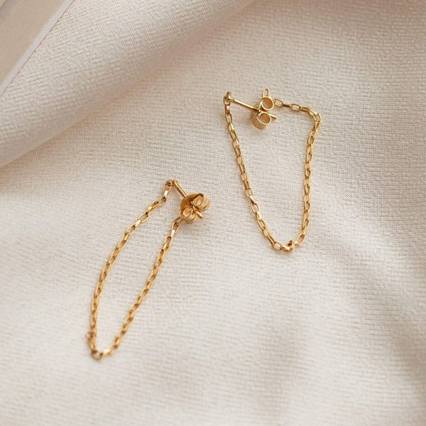 FE1952 925 Sterling Silver Box Chain Stud Earrings