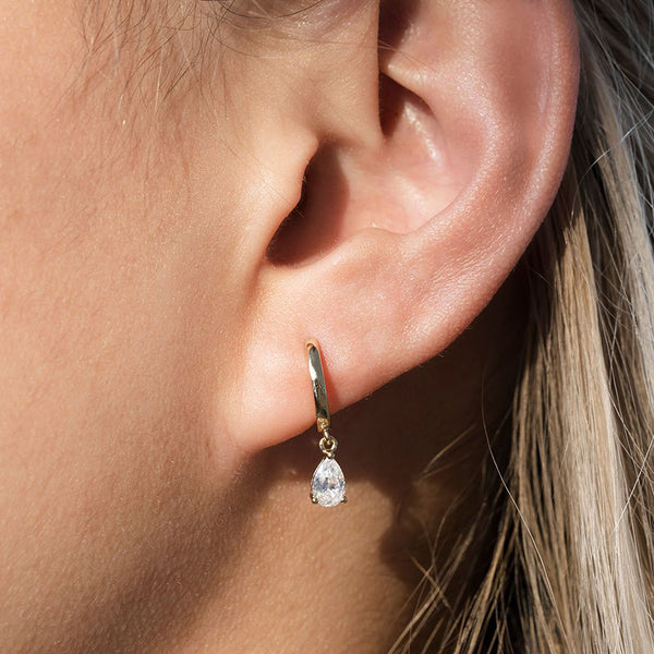 FE1733 925 Sterling Silver Cubic Zirconia Teardrop Hoop Earring