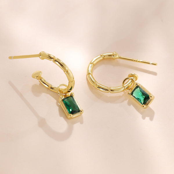 YHE0434 925 Sterling Silver Baguette Greem CZ Dangle Earrings
