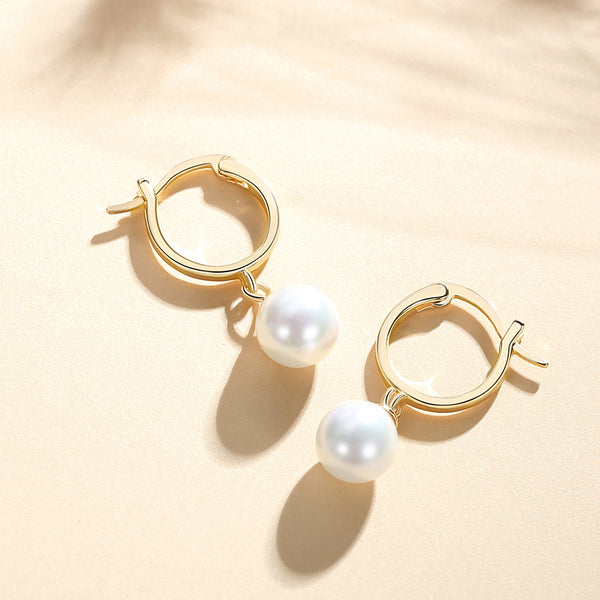 FE1121 925 Sterling Silver Pearl Drop Hoop Earrings