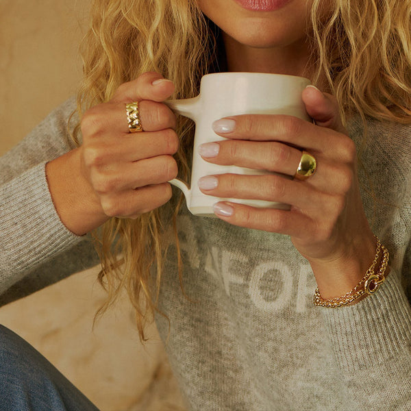 FJ0829 925 Sterling Silver Wide Gold Puffy Heart Stacked Rings For Women