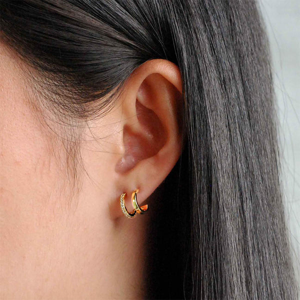 FE0936 925 Sterling Silver Double Half Round Stud Earrings