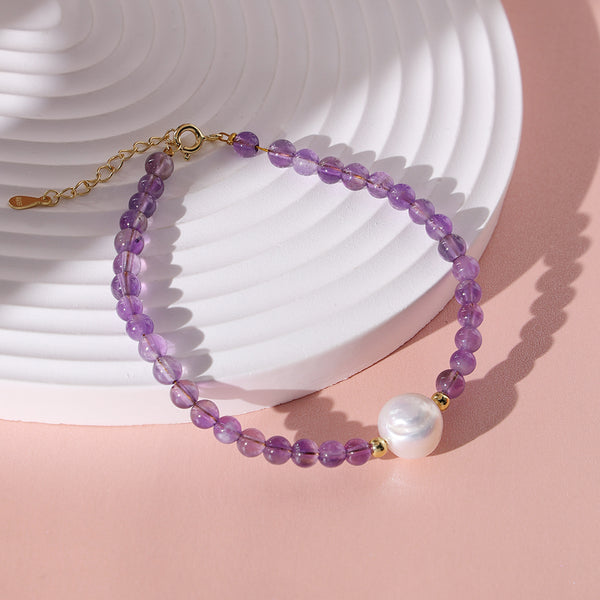 PB0024 925 Sterling Silver Pearl And Light Amethyst Bracelets