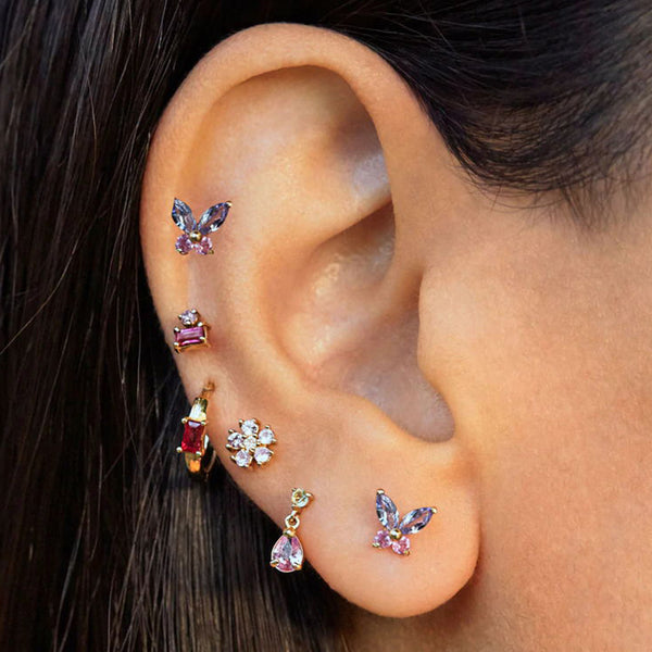 FE1846 925 Sterling Silver Red Cubic Zirconia Hoop Earring