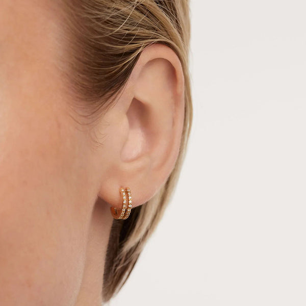 FE1941 925 Sterling Silver Cubic Zirconia Double Dual Hoops Earring