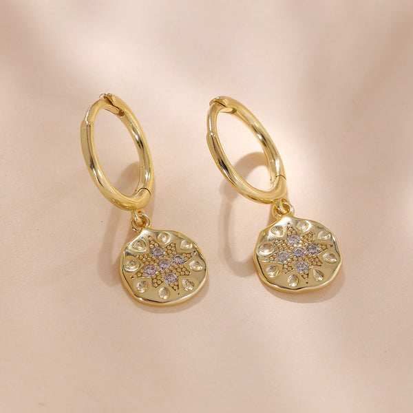 YHE0131 925 Sterling Silver Hammered Coin CZ Dangle Earring