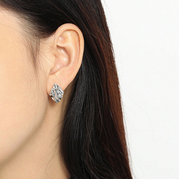 RHE1094 925 Sterling Silver Texture Gold Women Stud Earrings