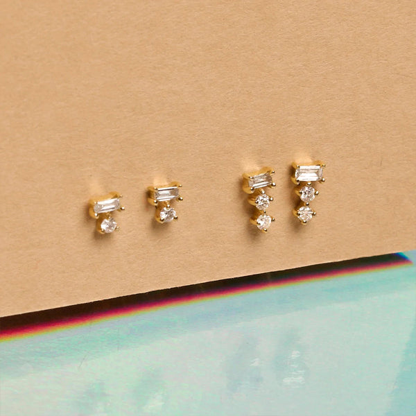 FE1929 925 Sterling Silver Baguette Round CZ Stud Earrings