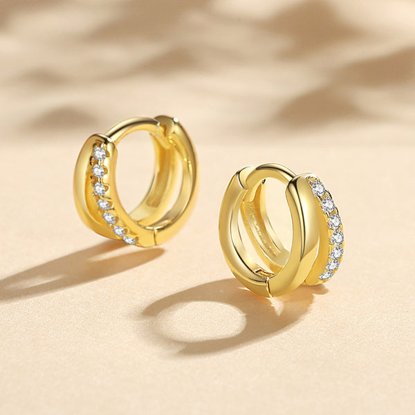 FE1197 925 Sterling Silver Double Zircon Hoop Earrings