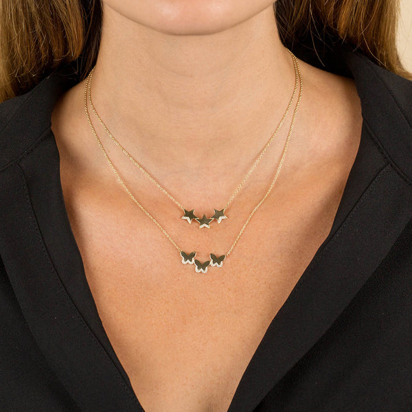 FX0712 925 Sterling Silver Triple Butterfly Necklace