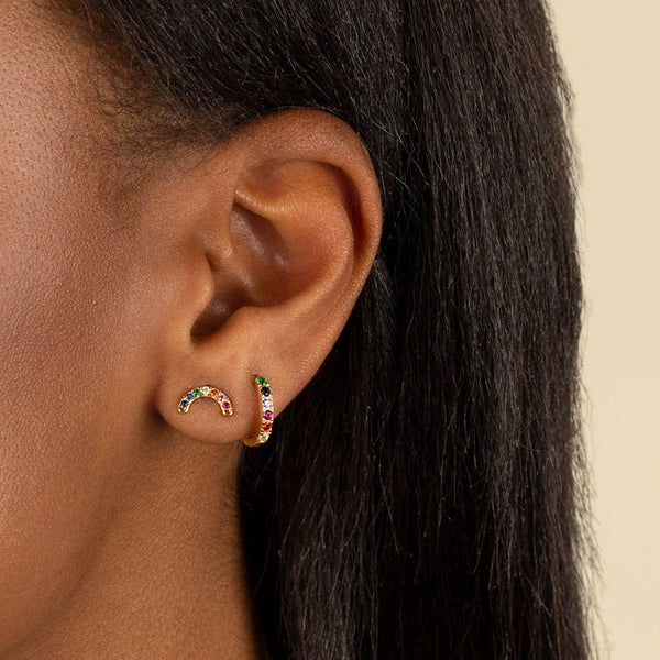 FE1387 925 Sterling Silver Rainbow Half Circle Stud Earrings