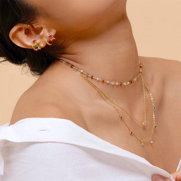 FX0454 925 Sterling Silver Confetti Rainbow Necklace