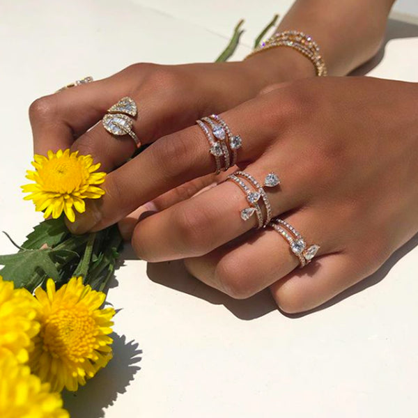 FJ0384 925 Sterling Silver Pear Pave Zircon Eternity Ring