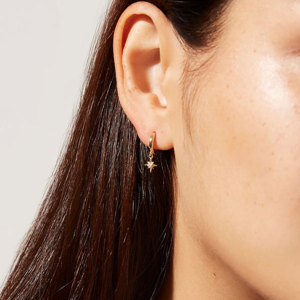 FE1169 925 Sterling Silver Star Zircon Dangle Hoop Earrings