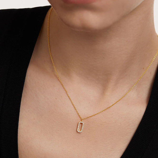 FX0877 925 Sterling Silver Rectangular Pave Cubic Zirconia Necklace