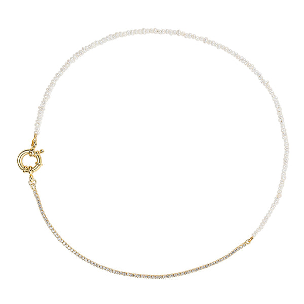 FX0759 925 Sterling Silver Freshwater Pearl CZ Tennis Necklace