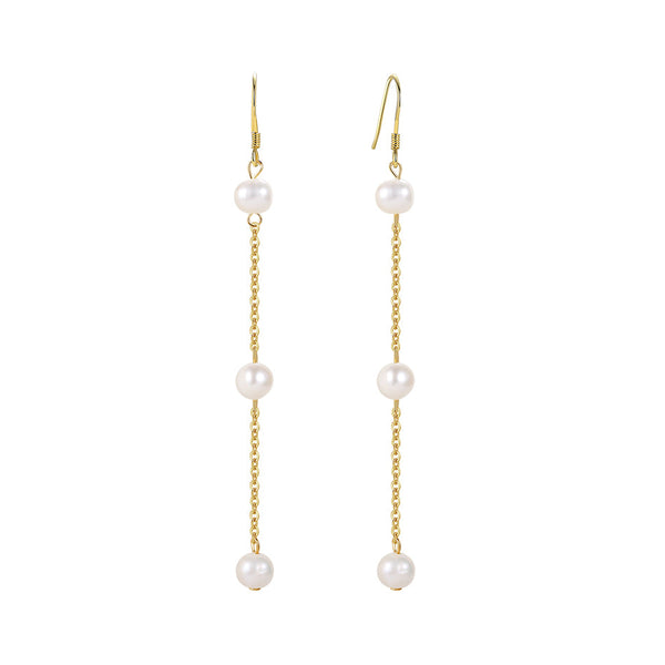 FE1779 925 Sterling Silver Triple Freshwater Pearl Dangle Earring