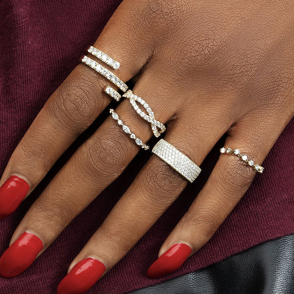 FJ0673 925 Sterling Silver Crossover Zircon Band Ring