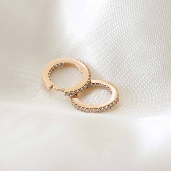 FE1916 925 Sterling Silver Minimalist Pave Cubic Zirconia Huggie Hoop Earrings