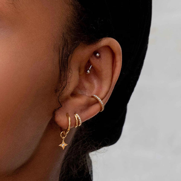 FE1197 925 Sterling Silver Double Zircon Hoop Earrings