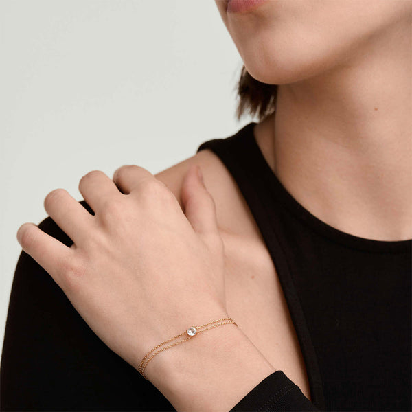 FS0294 925 Sterling Silver Round CZ Double Chian Bracelet