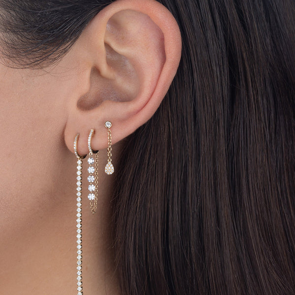 FE1391 925 Sterling Silver CZ Drop Hoop Earrings