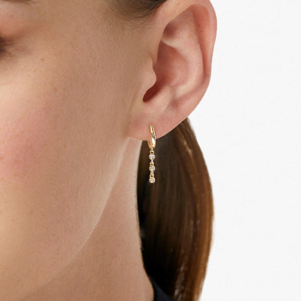 FE1893 925 Sterling Silver Bezel Tiro Cubic Zirconia Dangle Earring