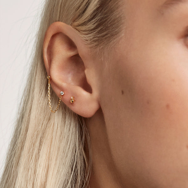 FE1403 925 Sterling Silver Ball & Zircon Chain Stud Earrings