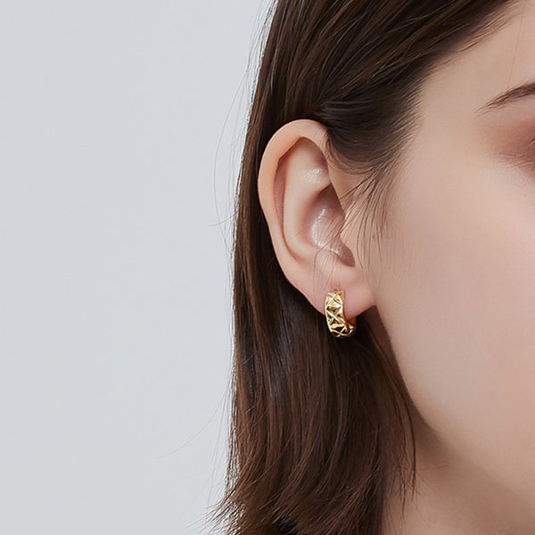 FE1190 925 Sterling Silver Diamond pattern Hoop Earrings