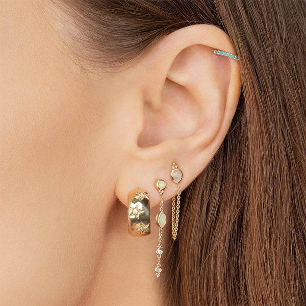 FE1352 925 Sterling Silver Opal Chain Stud Earrings