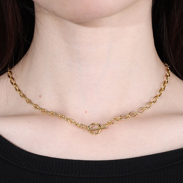 FX0907 925 Sterling Silver T-Bar Chunky Chain Toggle Necklace