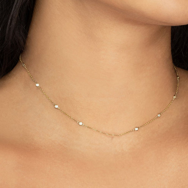 FX0419 925 Sterling Silver Classic Zircon Bezel Necklace