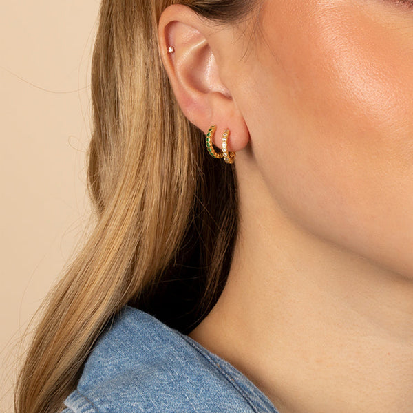 FE1995 925 Sterling Silver Classic Cubic Zirconia Huggie Hoop Earrings For Women