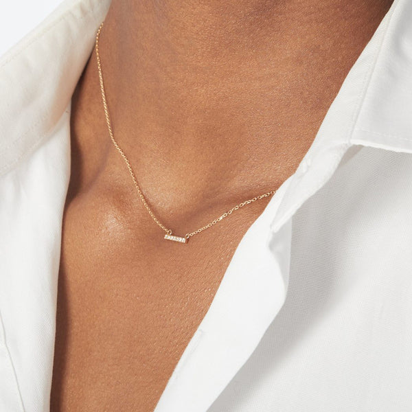 FX0386 925 Sterling Silver Midi Crystal Bar Pendant Necklace