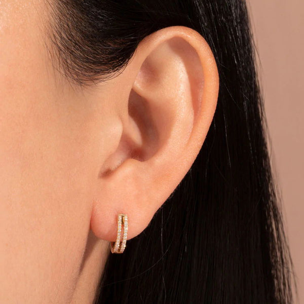 FE1844 925 Sterling Silver Zirconia Double Row Huggies