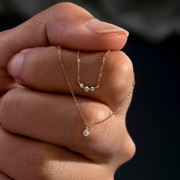 FX0674 925 Sterling Silver Triple Cubic Zirconia Pendant Necklace