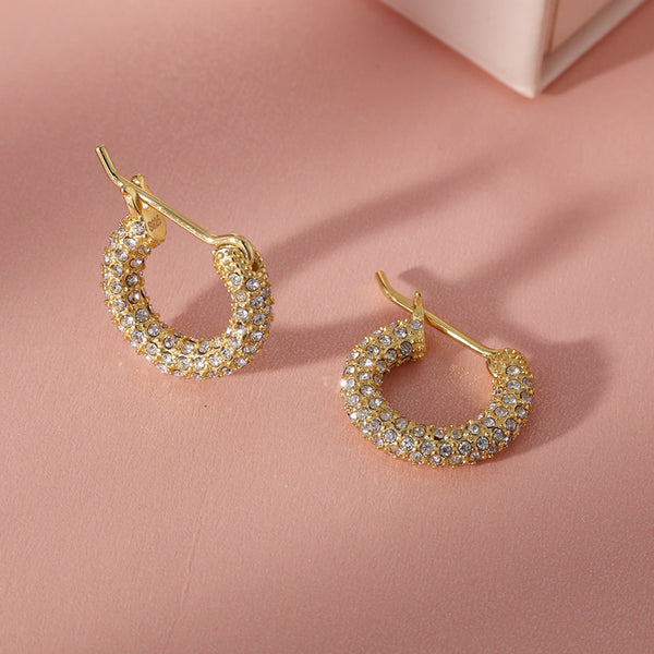 FE1188 925 Sterling Silver Pave Cubic Zirconia Big Chunky Hoop Earrings