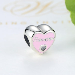 PY1419 925 Sterling Silver "I Love You" Pink Heart Charm