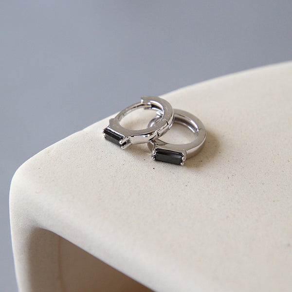 RHE1039 Black Cubic Zirconia Huggies Earring