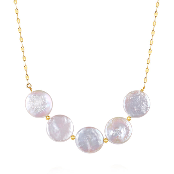 FX0812 925 Sterling Silver Flat Round Pearl Necklace
