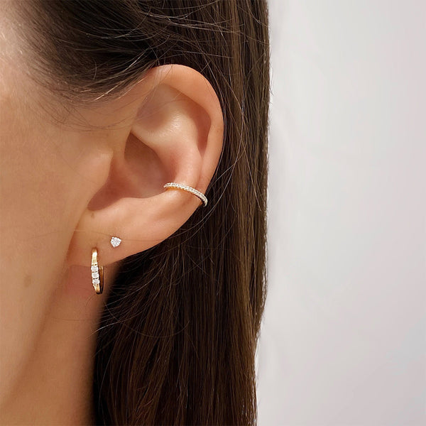 FE1252 925 Sterling Silver Triple Zircon Huggies Earrings