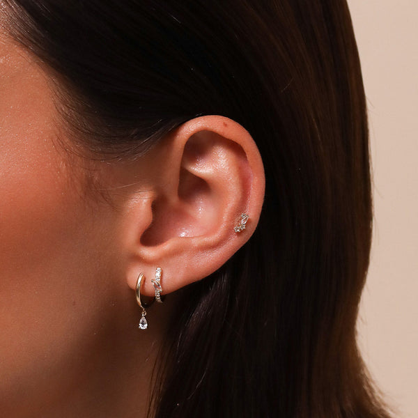 FE1899 925 Sterling Silver Marquise Cubic Zirconia Women Huggie Hoop Earrings