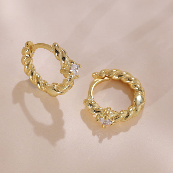 YHE0422 925 Sterling Silver Simper Style Twist CZ Hoop Earring