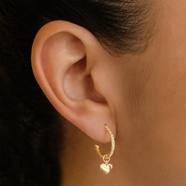 FE1824 925 Sterling Silver Sweet Heart Dangle Hoops