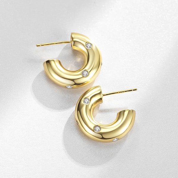 FE0685 925 Sterling Silver Thick Hoop Earrings