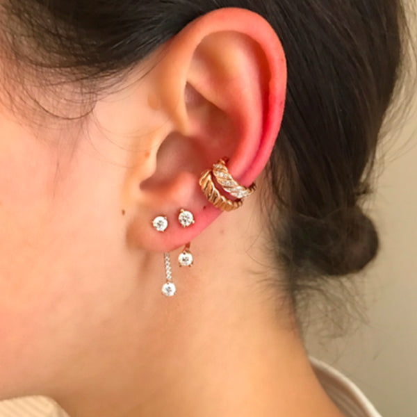 FE1256 925 Sterling Silver Thin Braid Cuff Earrings