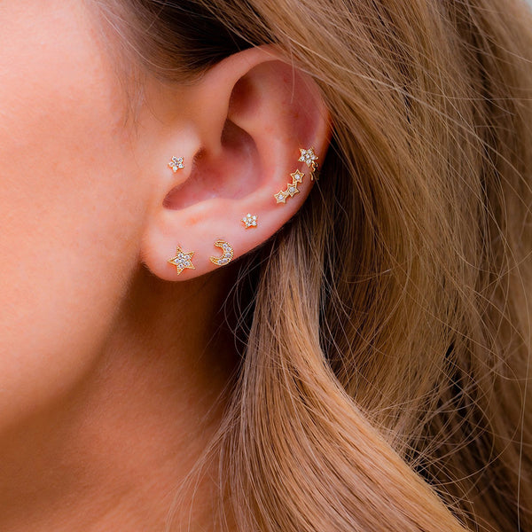 FE1564 925 Sterling Silver Trio Star Zircon Stud Earrings